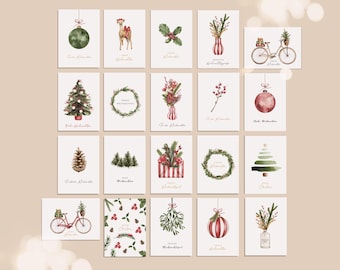 8,12 & 20er PREMIUM Weihnachtskarten Sets | Aquarell-Weihnachtsmotive gedruckt auf hochwertigem Papier | A6 Post- oder Klappkarten