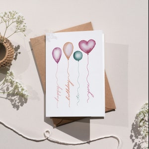 Joyeux anniversaire ballons I Carte d'anniversaire aquarelle I DIN A6 I avec enveloppe en papier kraft I comme carte postale ou carte pliante