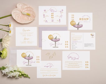 Musterset Hochzeitseinladungen "Cheers to Love Pastell" | Modern & Frisch | Einladungskarten | Save the Date | RSVP | Menü | Tischkarten