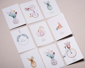 Easter cards in a set of 9, watercolor Easter motifs on sustainable paper, 5 postcards & 4 folding cards, optionally with envelopes