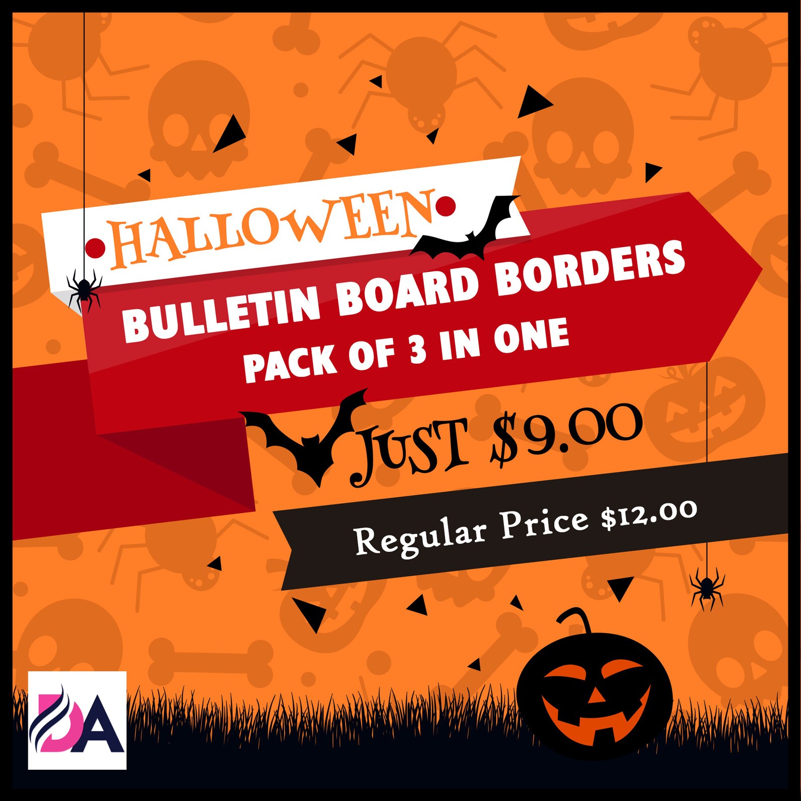 SALE Halloween Bulletin Board Borders With Cornersset of 3 Instant