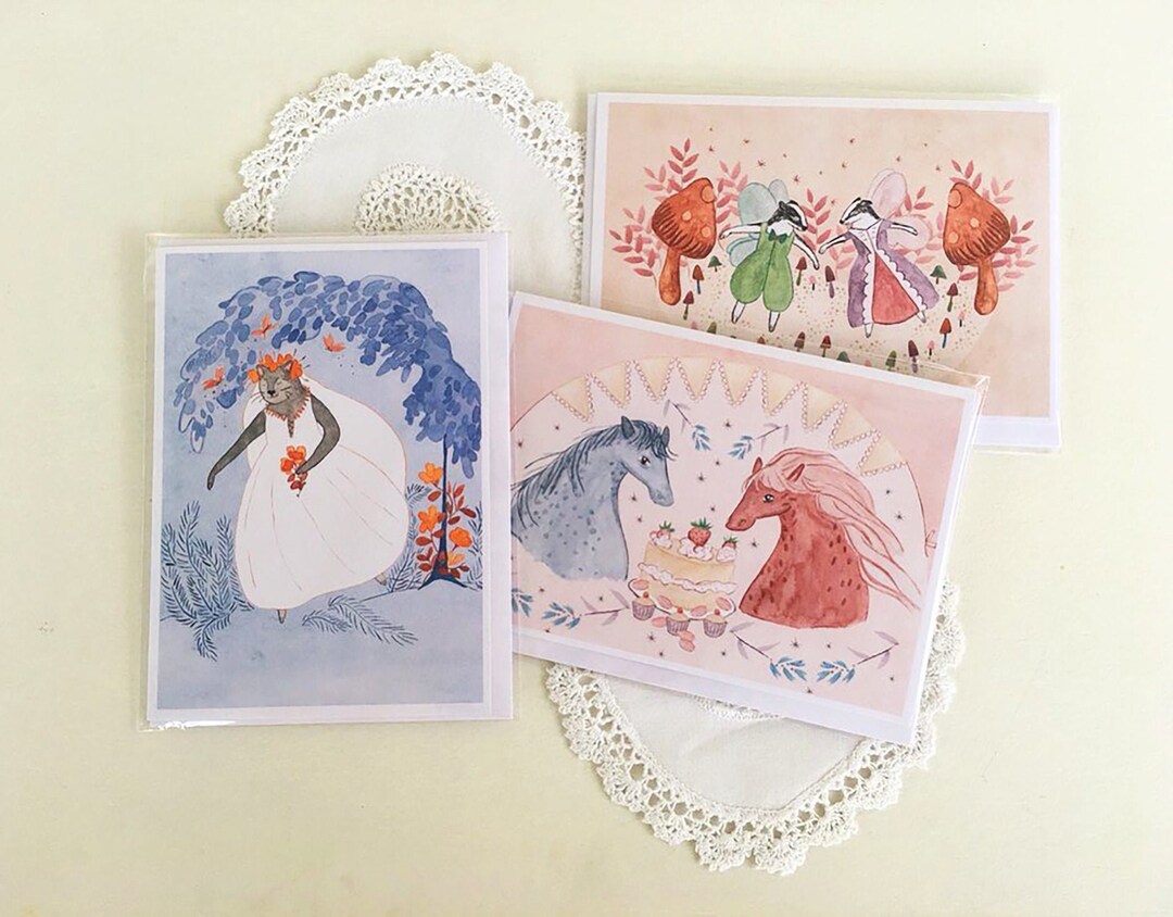 Set of 3 Cute Greetings Cards Etsy