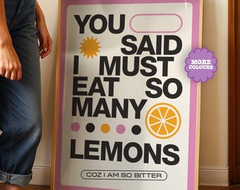 2000s  Music Lyrics Lemon Prints - Kitchen Print - A5-A4-A3-A2-A1 - Gallery Wall Prints - Unframed Canvas Print for Frame / Hanger