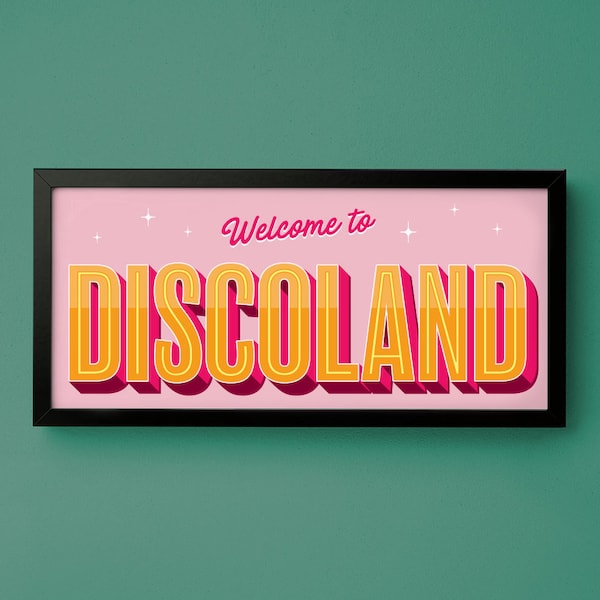 Welcome to Discoland Disco Music Print -- For Ribba Frame 50cm x 23cm -- Gallery Wall Art Poster -- Unframed Canvas for Frame  - Northern