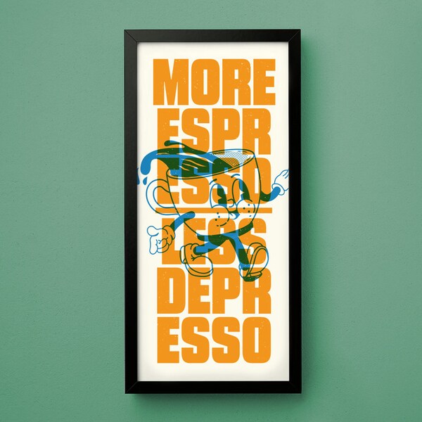 More Espresso Less Depresso - To Fit Ikea Ribba Frame 50 x 23cm Funny Coffee Kitchen Quote Print - Unframed Canvas Print for Frame or Hanger