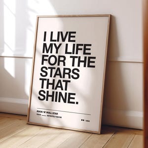 Rock n Roll Star Lyrics 90s Indie Live Rock Print - A5-A4-A3-A2-A1 - Hallway // Gallery Wall Art - Unframed Canvas Print for Hanger or Frame
