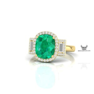 Natural Emerald & Lab Diamond, Ladies  Ring 14k Yellow Gold Ring, Ladies Finger Ring, Unisex Women Finger Ring, Wedding Engagement Ring.