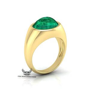 14K Yellow Gold Ring, Unisex Finger Ring, Women Finger Ring, Wedding Engagement Ladies  Ring, Girl Finger Ring,  Emerald Stud Ladies Ring