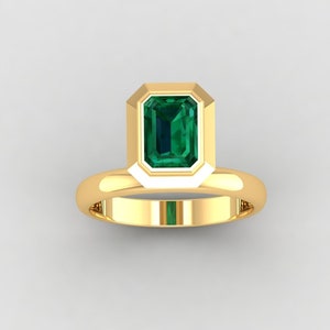 Natural Emerald & Diamond, 14k Yellow Gold, Women Finger Ring, Ladies Finger Ring, Wedding Engagement Finger Ring, Unisex Girl Finger Ring.