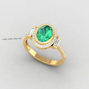 Natural Emerald Ring, 14k Yellow Gold Ring, Women Finger Ring, Diamond Stud Ladies Ring, Wedding Engagement Ring, Unisex An Girl Finger Ring