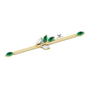 Lab Grown Diamond & Emerald Industrial Barbell: 14k Gold Anti Helix Piercing