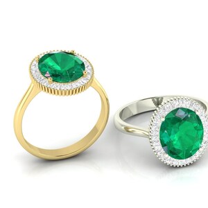 14k Yellow Gold Emerald Ring, Diamond Ring, Anniversary Ring, Women Finger Ring, Wedding Engagement Diamond Ring, Ladies Unisex Finger Ring.