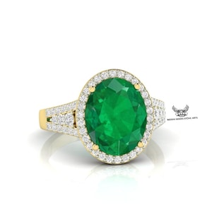 Natural Emerald Ring 14k Yellow Gold Anniversary Ring, Ladies Ring, WomenLab Diamond Ring, Wedding Engagement Ring, Unisex Girl Finger Ring.