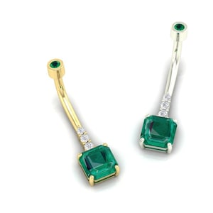 14K Navel Piercing, Emerald Belly Button Ring, Rook Belly Eyebrow Lip Piercing, Gold Barbel Gemstone Diamond Belly Button Ring Girl Piercing