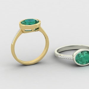 Natural Emerald 14k Yellow Gold Ring, Girl Finger Ring, Women Ring, Diamond Ring, Ladies Ring, Wedding Ring Engagement Ring, Cocktail Finger