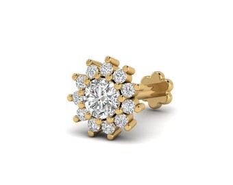 Piercing Naso In Oro 18k Bianco Con Diamante - Orecchino A L Anallergico E Confortevole - Foto 2