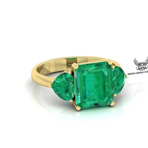 Natural Emerald 14kK Yellow Gold Ring, Anniversary Ring, Women Finger Ring, Wedding Engagement Ring, Ladies Ladies Finger Ring, Unisex Ring.