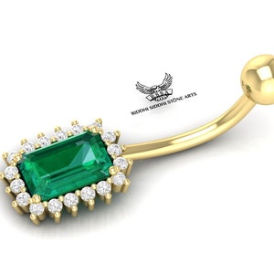 14K Navel Piercing, Emerald Belly Button Ring, Rook Belly Eyebrow Lip Piercing, Gold Barbel, Unisex Diamond Belly Button Ring, Girl Piercing