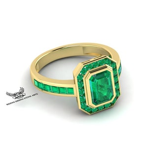 14k Yellow Gold Emerald Ring: Zambia Mine Gemstone Anniversary Ring