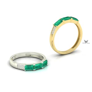 14k Yellow Gold Emerald Baguette Ring: Diamond Anniversary Band