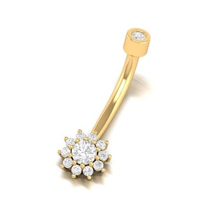 14K Diamond Belly Button Ring, Belly Rook Belly Eyebrow Lip Piercing, Gold Barbel, Unisex Belly Button Ring, Women Wedding Navel Piercing.
