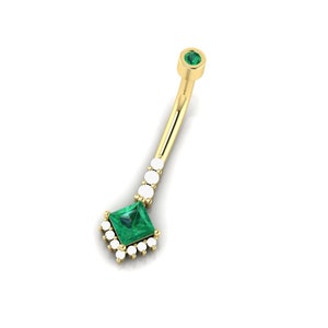 14k Yellow Gold Navel Piercing, Belly Button Ring, Rook Belly Eyebrow Lip Piercing, Gold Barbel, Diamond Belly Button, Unisex Belly Piercing