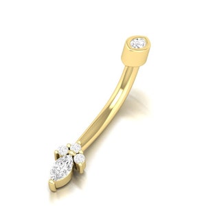 14K Yellow Gold Navel Piercing, Unisex Belly Button Ring, Rook Belly Eyebrow Lip Piercing, Gold Barbel,  Diamond Stud Ladies Belly Button.
