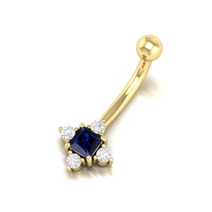 14k Navel Piercing, Belly Button Ring, Sapphire Rook Belly Eyebrow Lip Piercing, Gold Barbel Ladies Belly ring Gril Piercing Belly Button.
