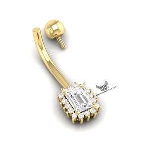 Lab Diamond Belly Button Ring 14K Navel Piercing, Rook Belly Eyebrow Lip Piercing, Gold Barbel Lab Diamond Stud Belly Button Ring Piercing.