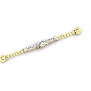 Lab Grown Diamond Industrial Barbell: 14k Gold Anti Helix Piercing