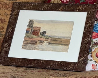 Pair of Vintage Framed Watercolours Farmland Landscape Lovely!