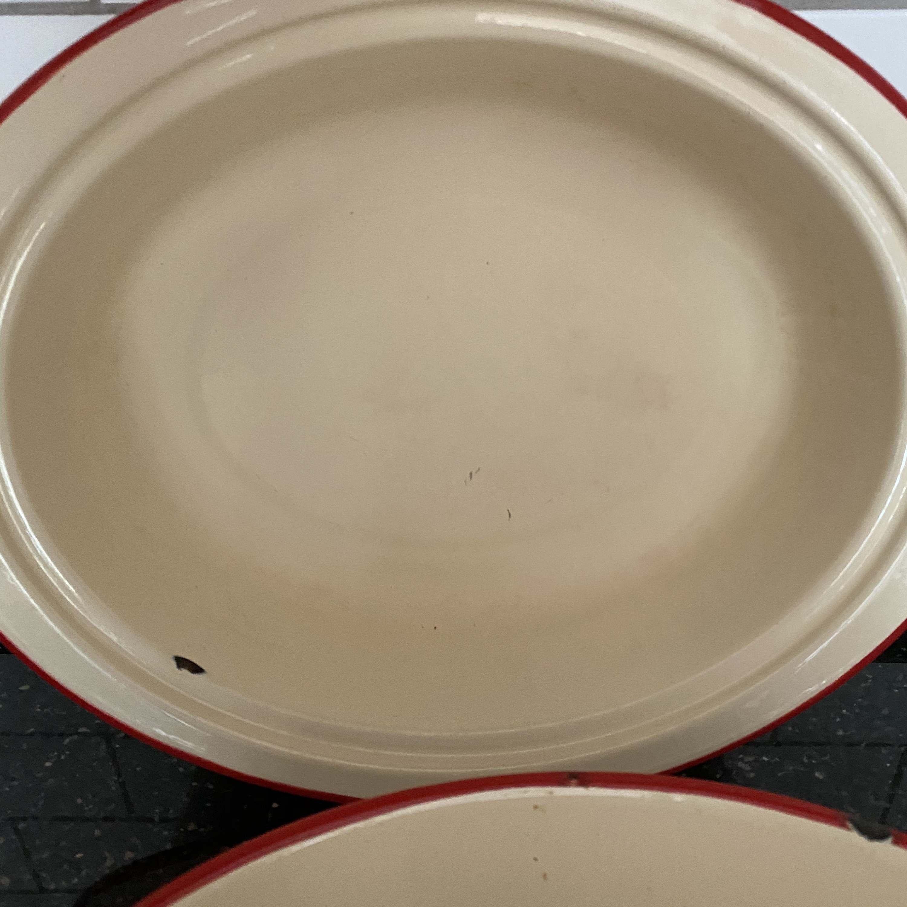 Vintage Enamel Roasting Tin With Lid Cream Red Trim Etsy