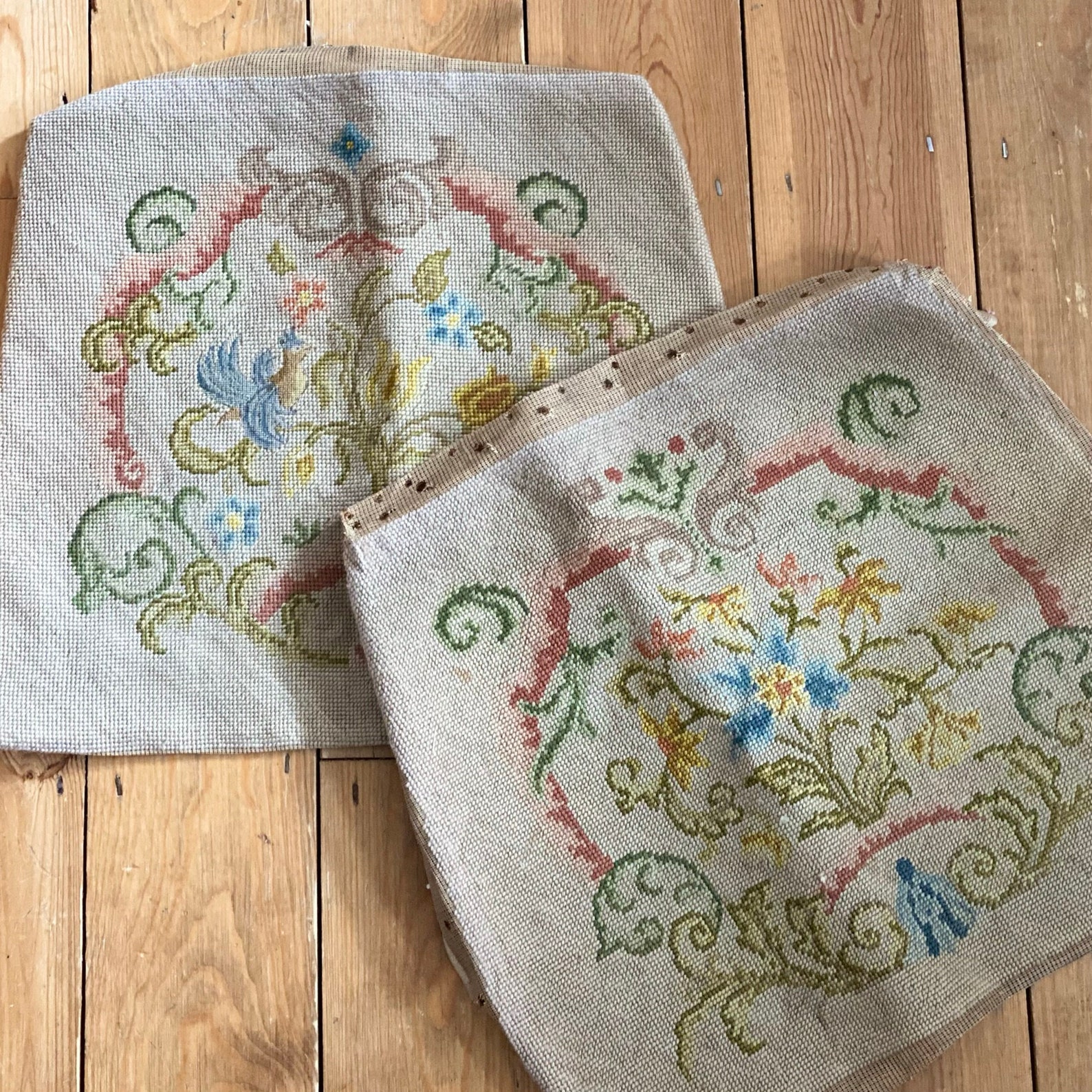 Vintage Tapestry Seat Covers x 2 Aged Worn Project Etsy