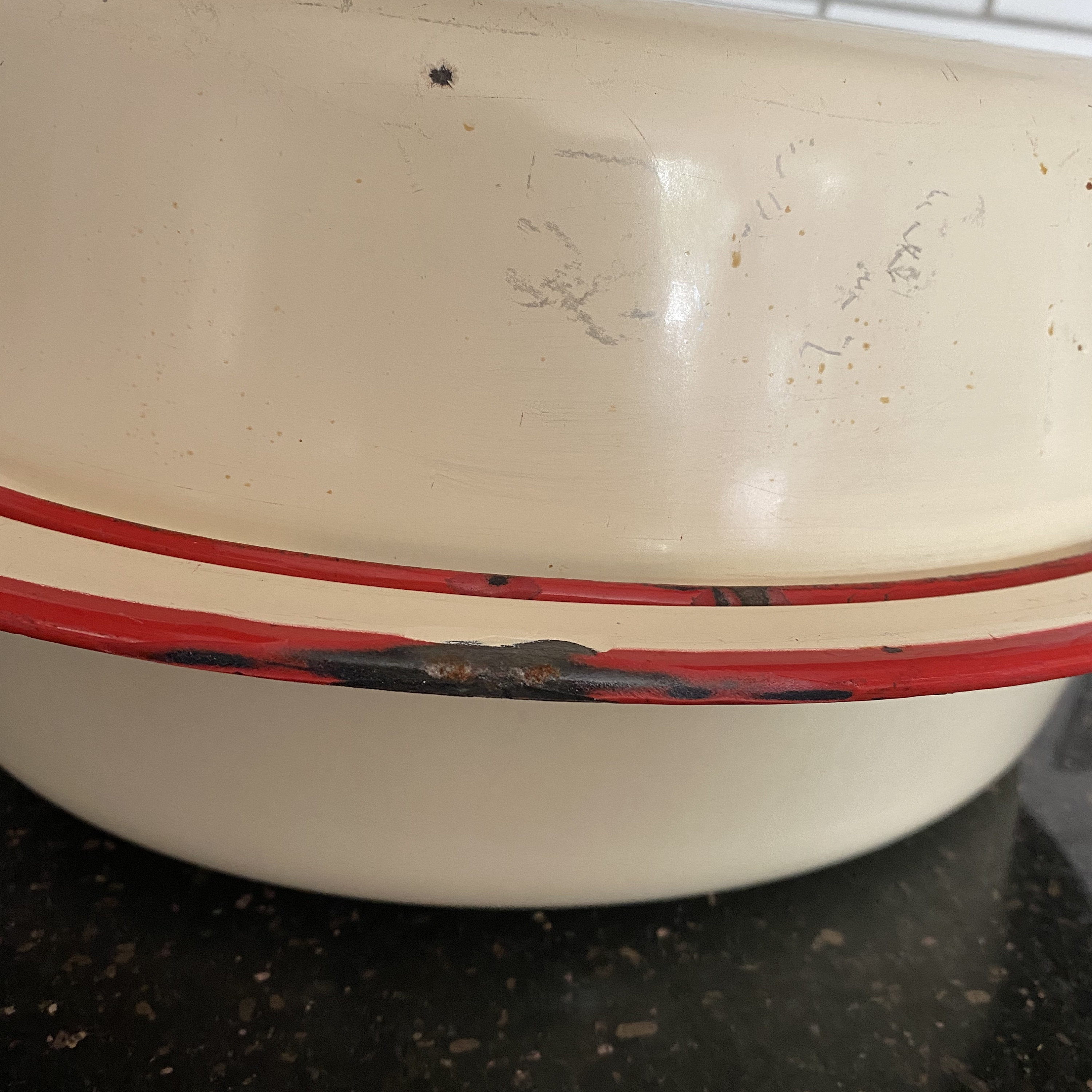 Vintage Enamel Roasting Tin With Lid Cream Red Trim Etsy