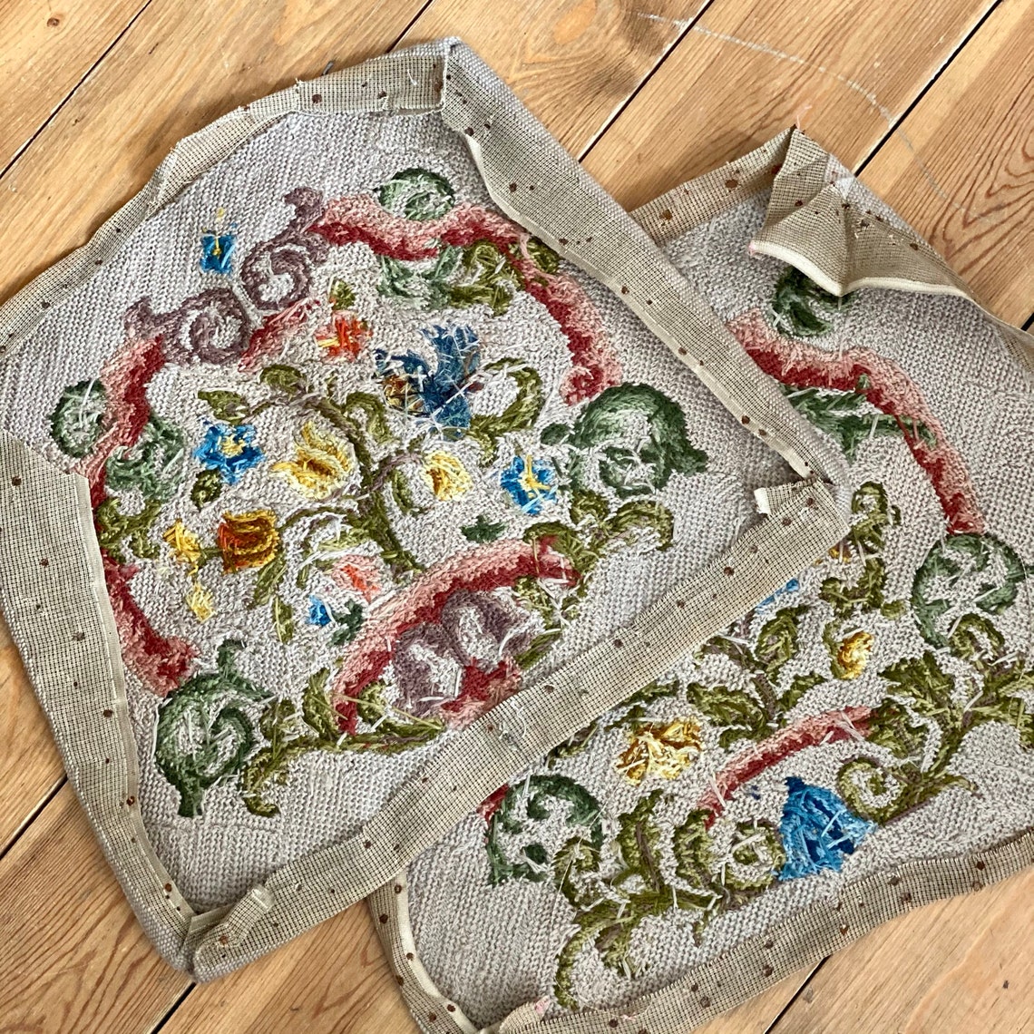 Vintage Tapestry Seat Covers x 2 Aged Worn Project Etsy