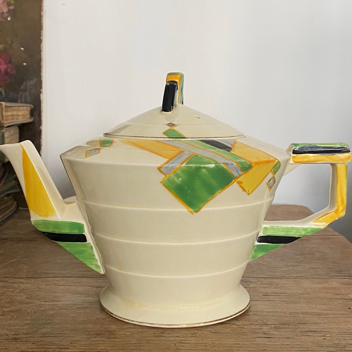 Art Deco Grindley The Dumas Tea Set Cream Green Black Yellow Etsy