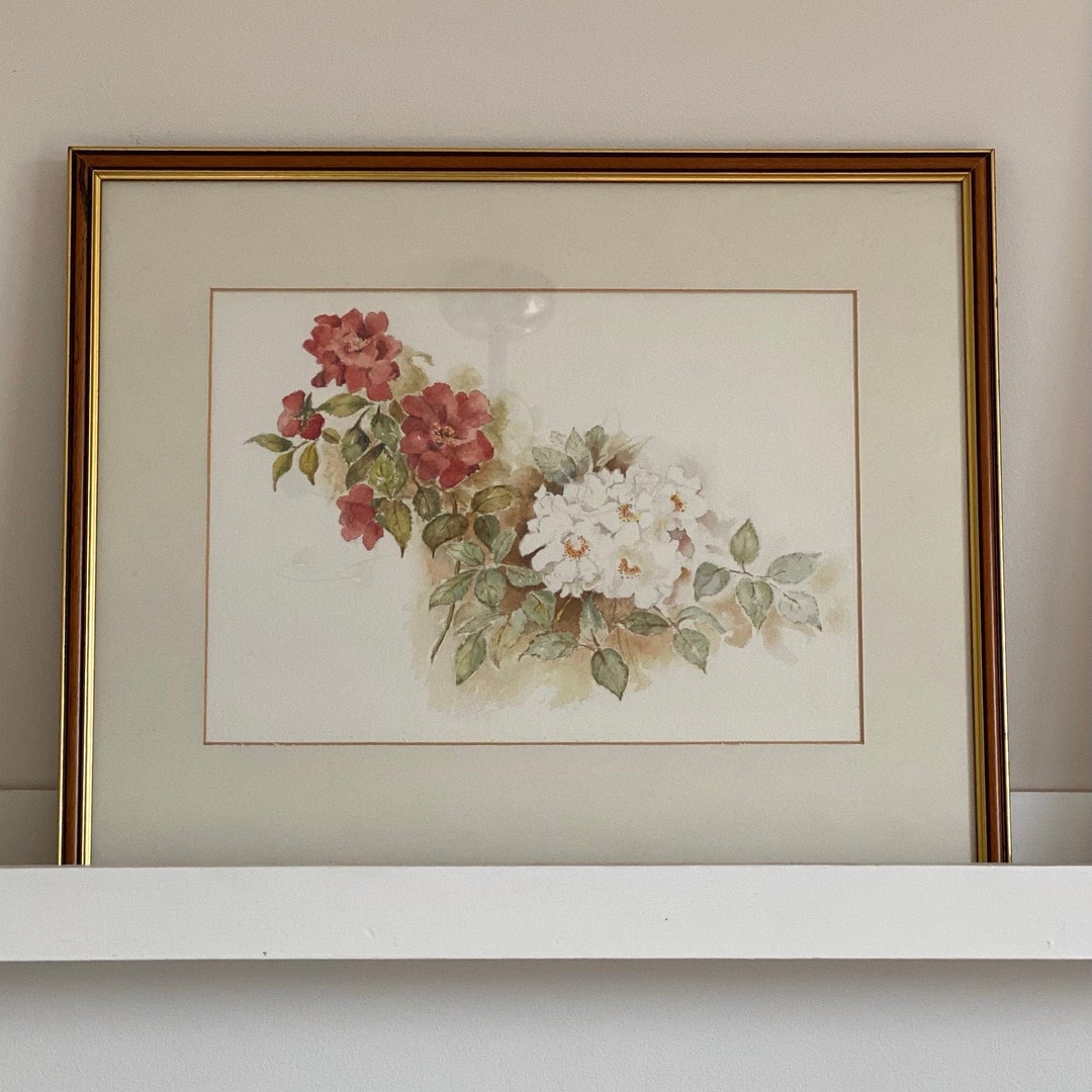 framed-floral-water-colour-painting-roses-etsy-uk
