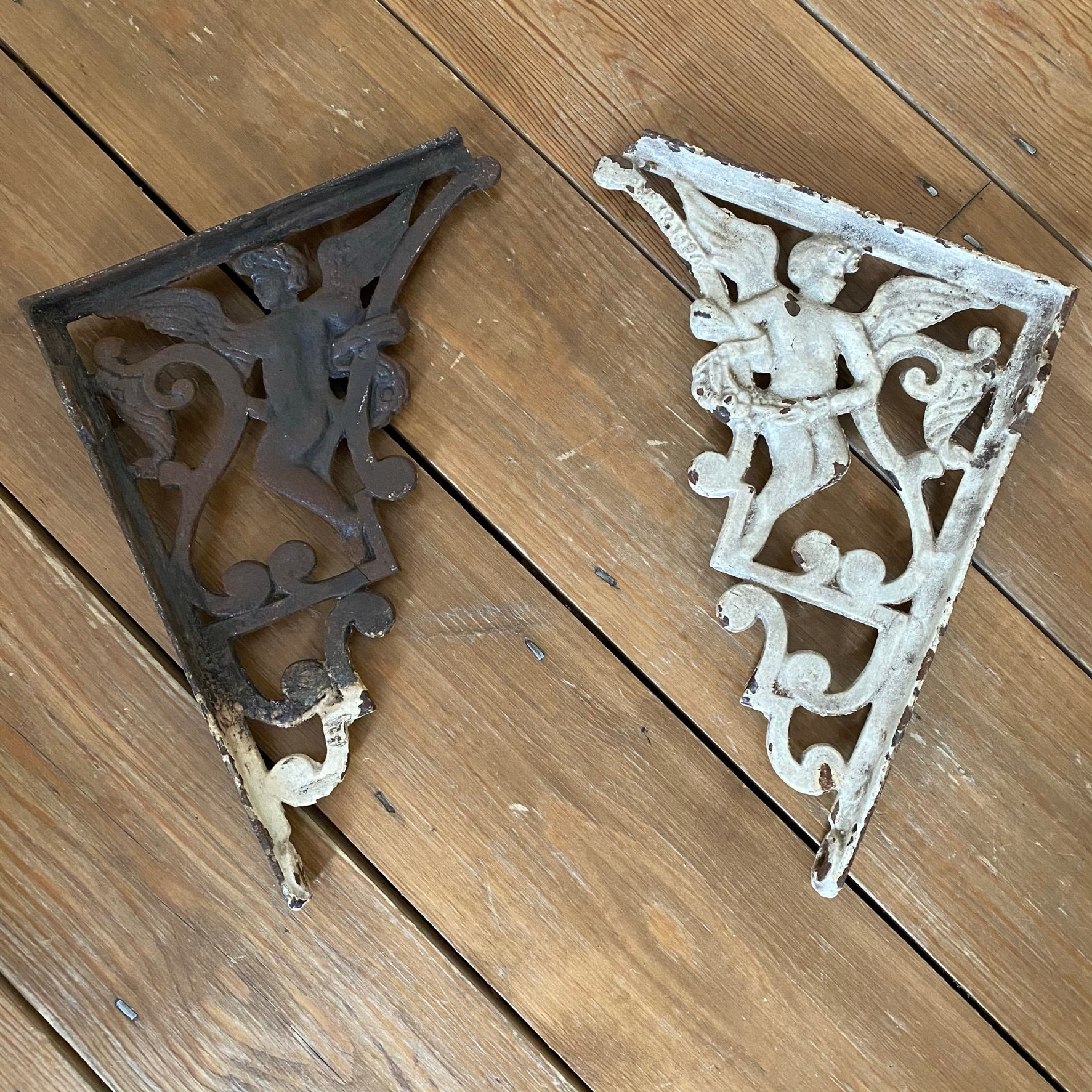 Vintage Cast Iron Brackets Decorative Salvage Cherubs Etsy