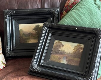 Victorian Antique Oil on Canvas Paintings Matching Old Frames F Lynne 1800s Ref L