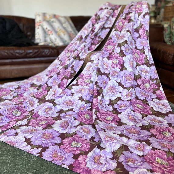 Vintage Floral Curtains Mauve Purple Lilac Large Pattern