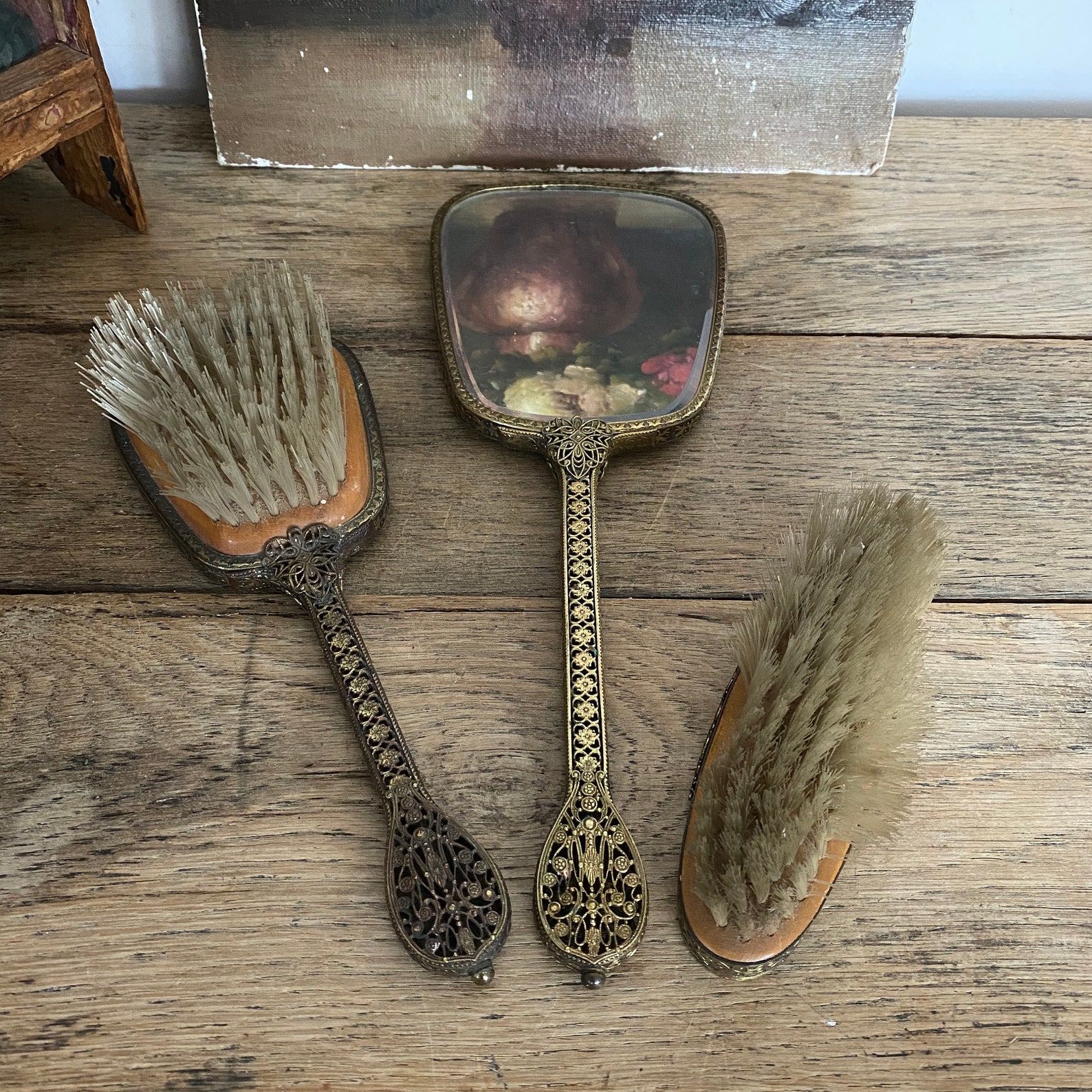 Vintage Dressing Table Brush Set with Mirror Etsy