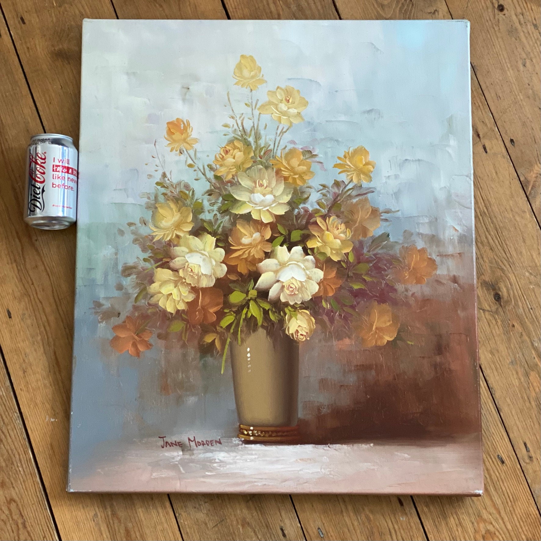 Large Floral Painting Unframed Canvas Yellow Gold Florals Etsy