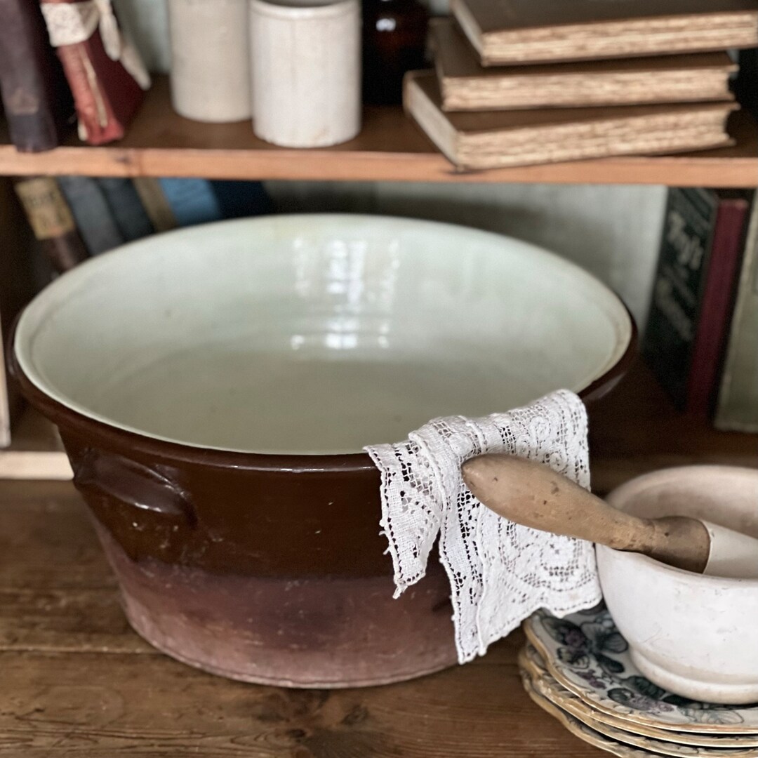 Early 1900s Very Large Bread Making Bowl Glazed Pottery Etsy