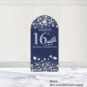 Denim And Diamonds Arch Backdrop 16th Birthday Sneaker Backdrop Custom Polyester Double-Sided Blue Denim Arch Cover Sweet 16th Party Prop