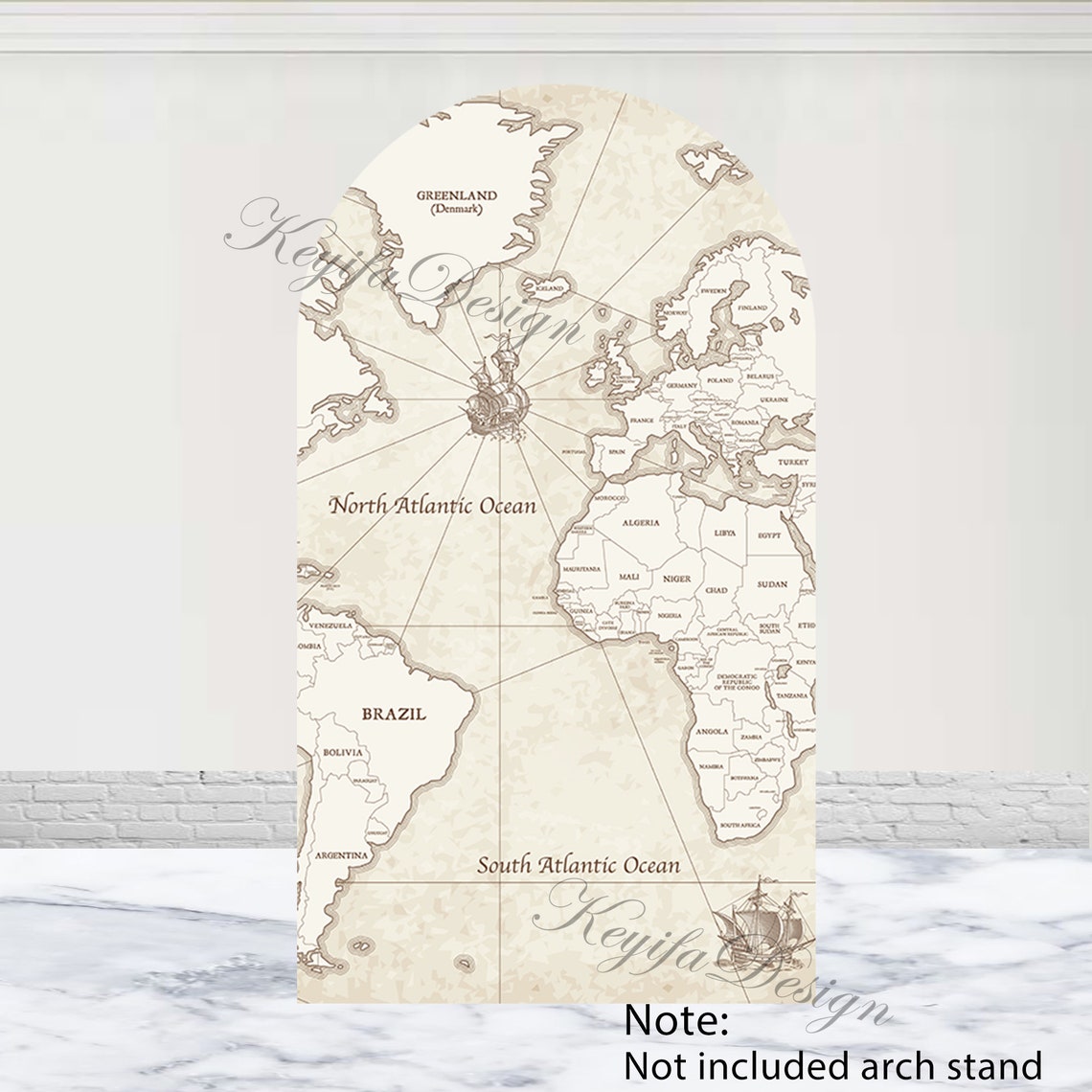 World Map Arch Backdrop Vintage Map Birthday Backdrop Baby Shower ...