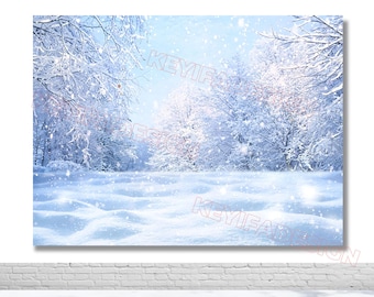 Fondo fotográfico de paisaje invernal mágico, fondo de bosque nevado, escena de nieve, decoración de banner