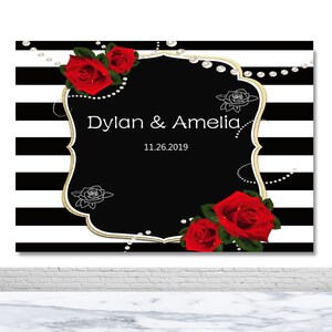 Wedding Photography Backdrop Black and White Striped Photo Background  Pearl Red Rose Flowers Photo Booth Props