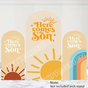 Here Comes the Son Booghoes Jongen Babyshowerachtergrond Polyester dubbelzijdig aangepaste Regenboog Zonneboog Achtergrond Jongen 1e verjaardag fotorekwisieten