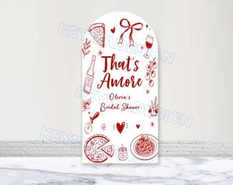 That's Amore Arch Cover Polyester Custom Color Text Image Pizza Bridal Shower Arch Backdrop