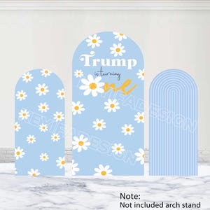 Copertura per arco con fiori di margherita Groovy One Birthday Background in poliestere bifacciale personalizzato blu Copertura per arco con margherite Decorazione per baby shower per primo compleanno